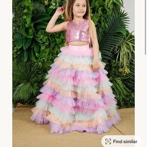 Pink Sequin Top with Multicolor Tulle Skirt